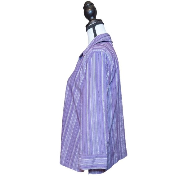 Additions by Chico’s Lavender Striped 3/4 Sleeve Button Front Top – Size 1 (M/L) - Picture 4 of 10